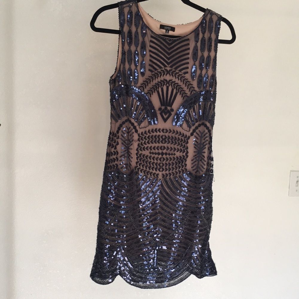Verte • Blue Sequin & Nude Dress